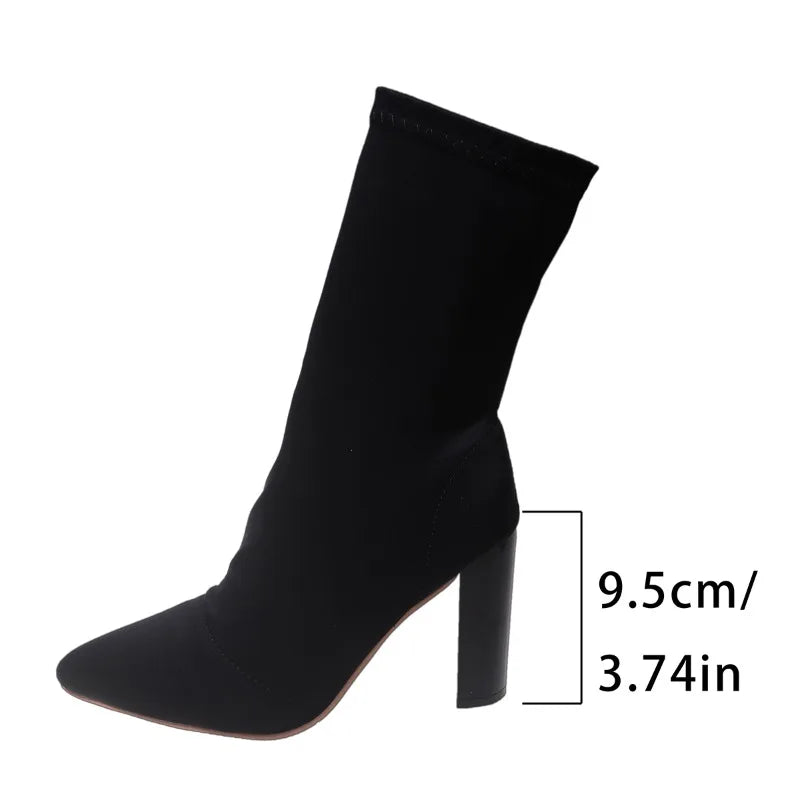 Knitting Stretch High Heel Platform Ankle Boot