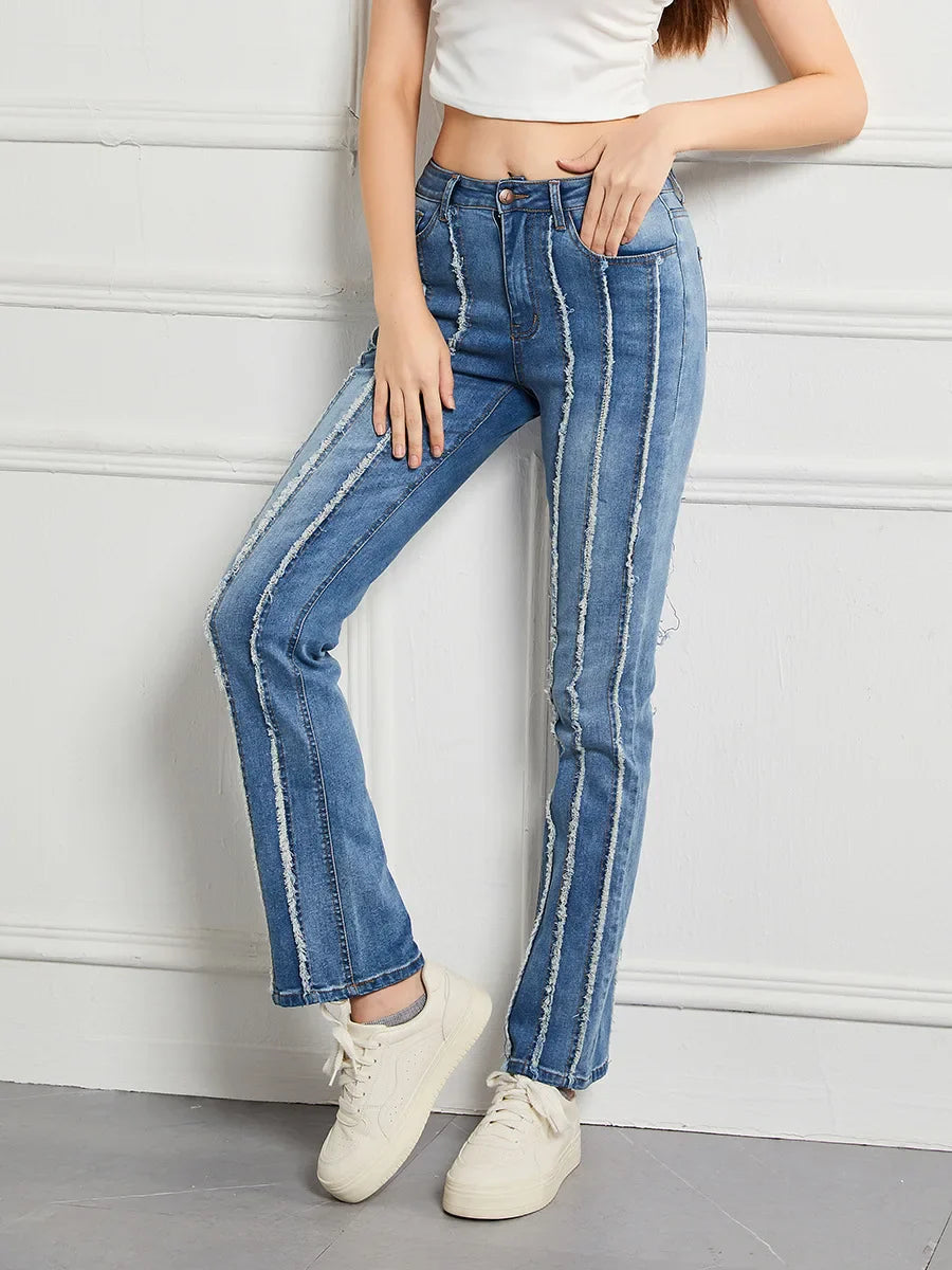 Stretch Flare Fashion Slim Splice Bottom Streetwear Denim Jean