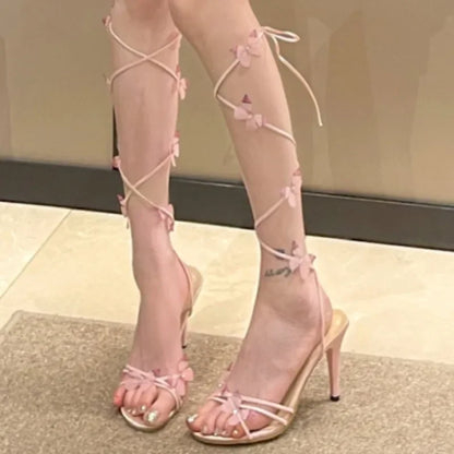 Pink Butterfly Design Strappy High Heel Sandals - Fairy Style