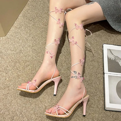 Pink Butterfly Design Strappy High Heel Sandals - Fairy Style