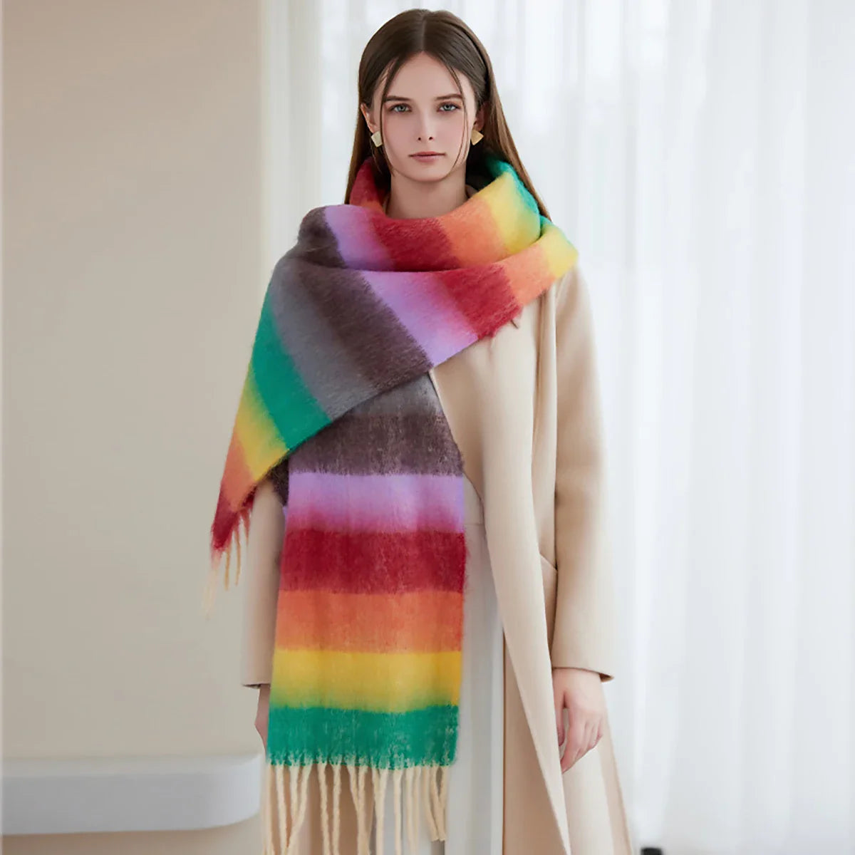 Winter Plaid Cashmere Poncho Tassel Scarf - Luxury Warm Thickened Unisex