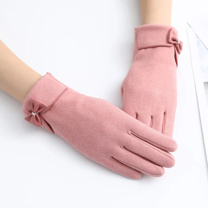 Christmas Cycling Gloves with Velvet Lining and Bow Detail