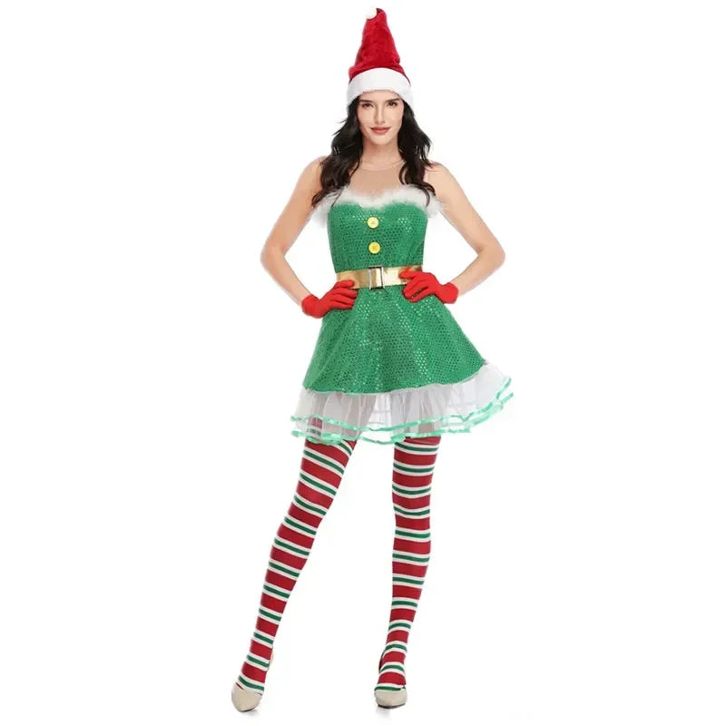 Sexy Green Elf Party Cosplay Fancy Santa Helper Christmas Costume