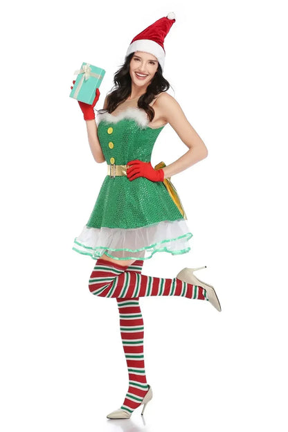 Sexy Green Elf Party Cosplay Fancy Santa Helper Christmas Costume