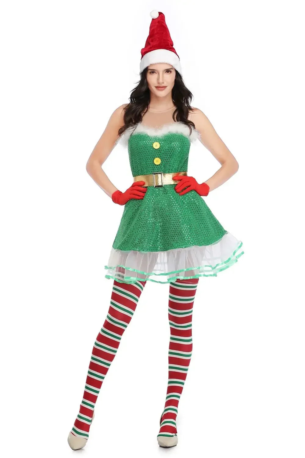 Sexy Green Elf Party Cosplay Fancy Santa Helper Christmas Costume