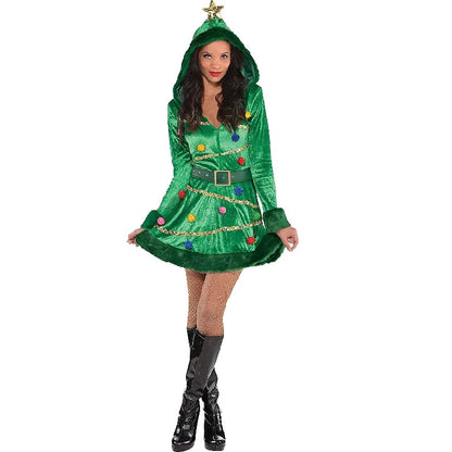 Fancy Green Long Sleeve Hooded Sexy Party Christmas Costume