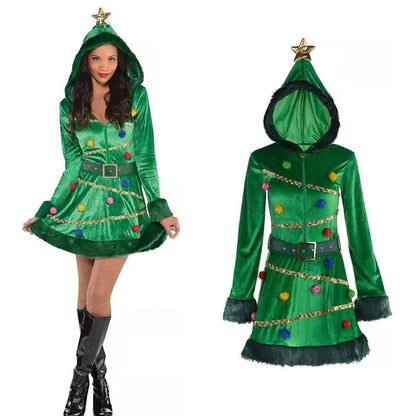 Fancy Green Long Sleeve Hooded Sexy Party Christmas Costume