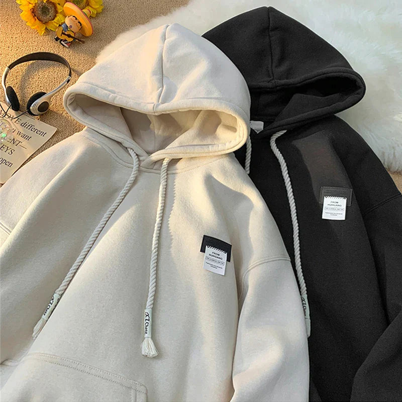 Solid Color Appliqué Oversized Fleece Hoodie
