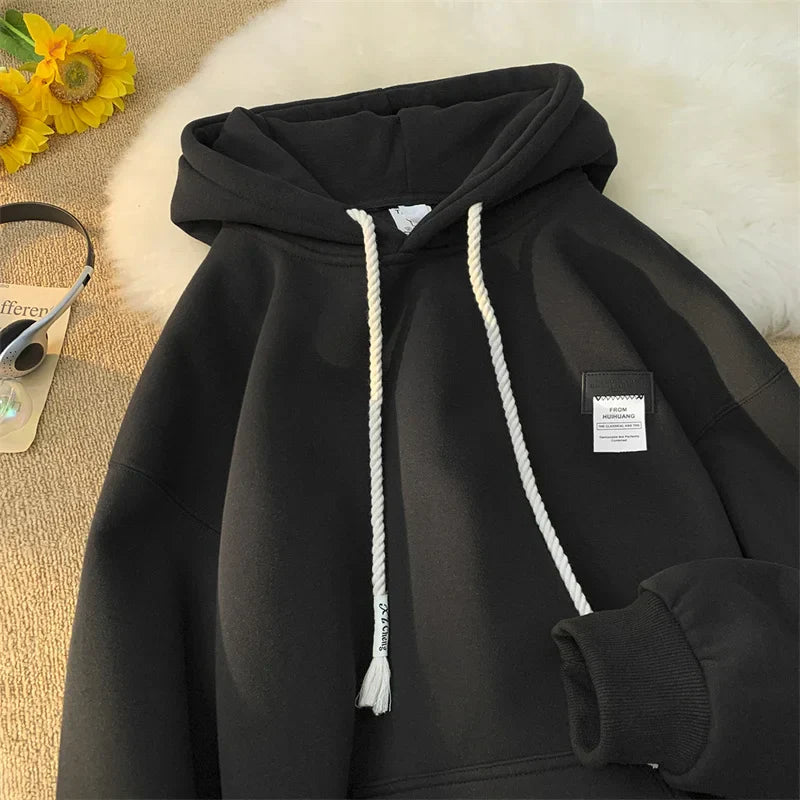 Solid Color Appliqué Oversized Fleece Hoodie