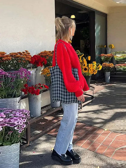 Solid Color Long Sleeve Red Knit Cardigan