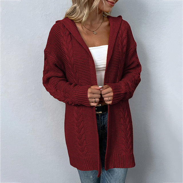 Casual Hooded Knitted Cardigan Red best Best Sellings cardigan cardigans clothes Sale tops Topseller