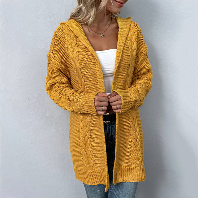 Casual Hooded Knitted Cardigan Yellow best Best Sellings cardigan cardigans clothes Sale tops Topseller