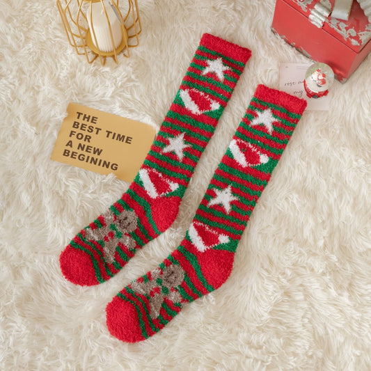 Thick Coral Fleece Reindeer Snowman High Top Socks