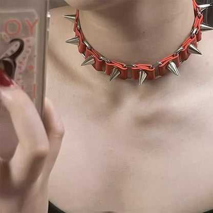 Punk Gothic Rivet Choker Leather Necklace