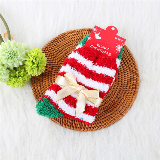 Coral Fleece Thick Bow Santa Tree Elk Socks