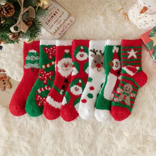 Fleece Cartoon Cute Red Long Gift Socks