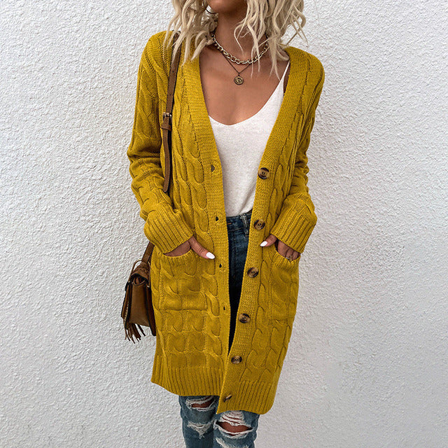 Casual Solid Color Knitted Cardigan Yellow best Best Sellings cardigan cardigans clothes Sale tops Topseller