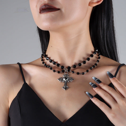 Hip-hop Punk Fashion Dark Cross Beaded NK24900 Necklace