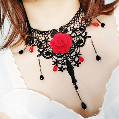 Gothic Vintage Rose Choker Pearl Necklace