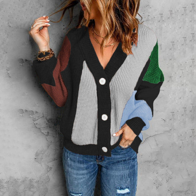 Contrast Color Knitted Cardigan Black best Best Sellings cardigan cardigans clothes Sale tops Topseller