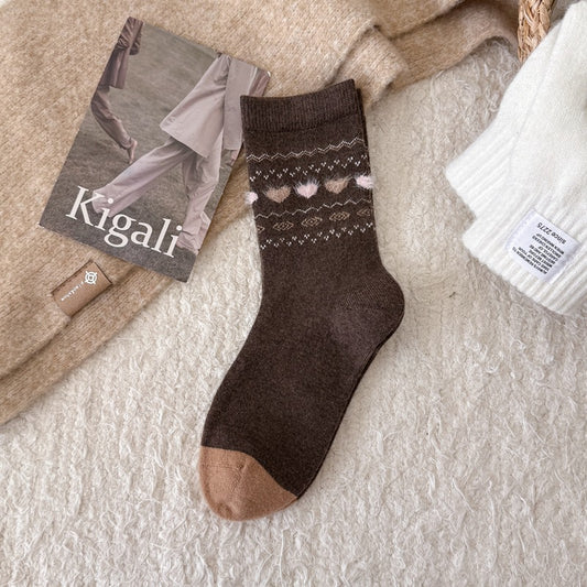 Intarsia Retro Thick Warm Mid Calf Socks