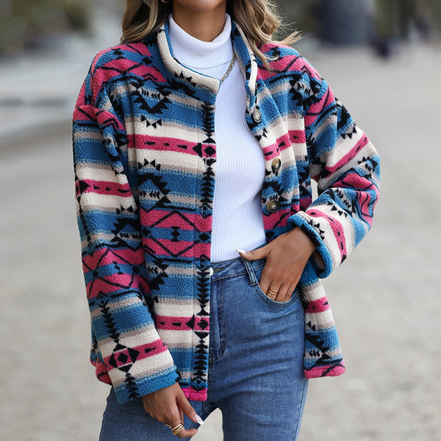 Casual Geometric Print Coat Multicolor cardigan cardigans clothes tops