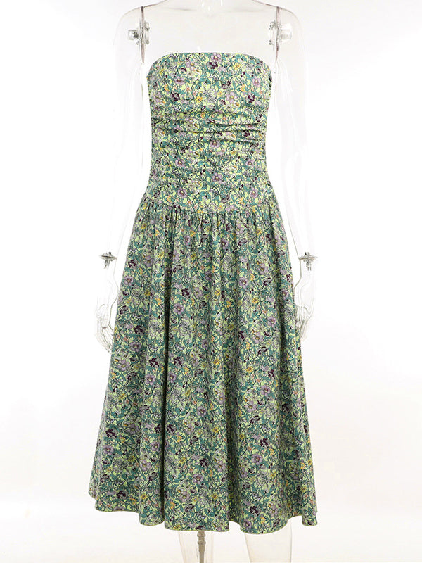 Strapless High Low Dress With Floral Print High Low Floral Beach Dress