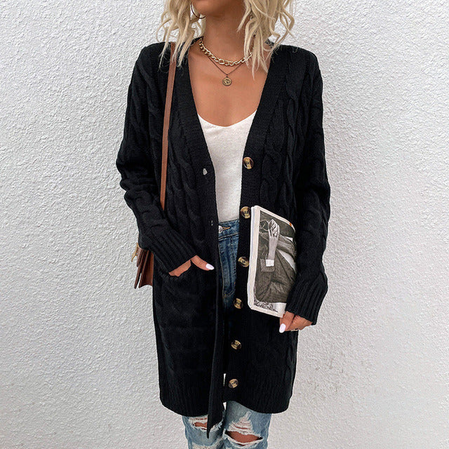 Casual Solid Color Knitted Cardigan Black best Best Sellings cardigan cardigans clothes Sale tops Topseller