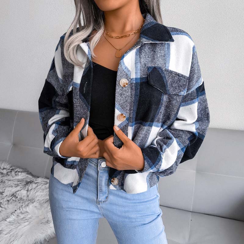 Vintage Plaid Jacket Navy Blue best Best Sellings cardigan cardigans clothes Sale tops Topseller