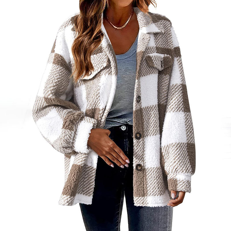 Casual Warm Plaid Coat Khaki best Best Sellings cardigan cardigans clothes Plus Size Sale tops Topseller