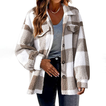 Casual Warm Plaid Coat Khaki best Best Sellings cardigan cardigans clothes Plus Size Sale tops Topseller