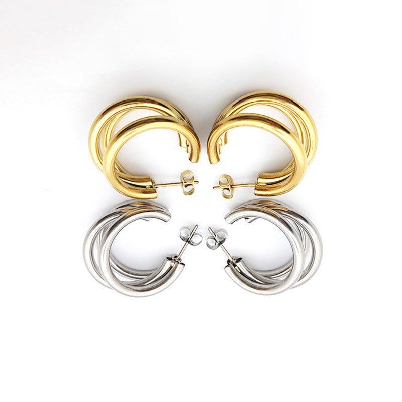 316L Stainless Steel Triple Layers Stud Earrings