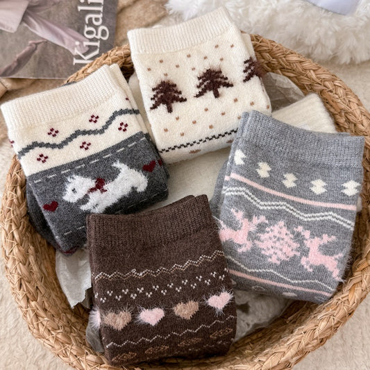 Intarsia Retro Thick Warm Mid Calf Socks