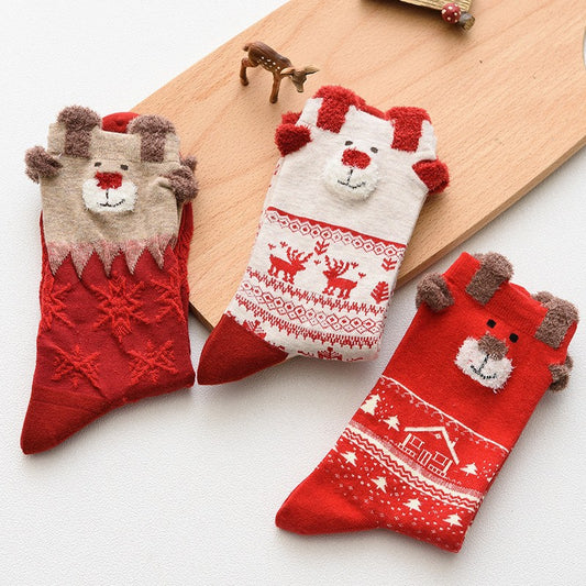 3D Reindeer Ear Mid Calf Japanese Style Socks