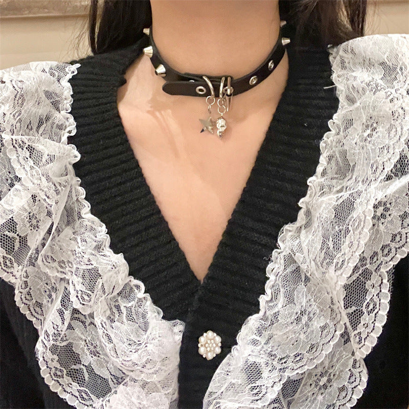 Punk Gothic Dark Skull Pendant Y2K Hot Girl Choker Necklace