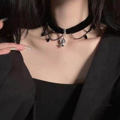 Dark Gothic Camellia Tassel Velvet Choker Hot Girl Necklace