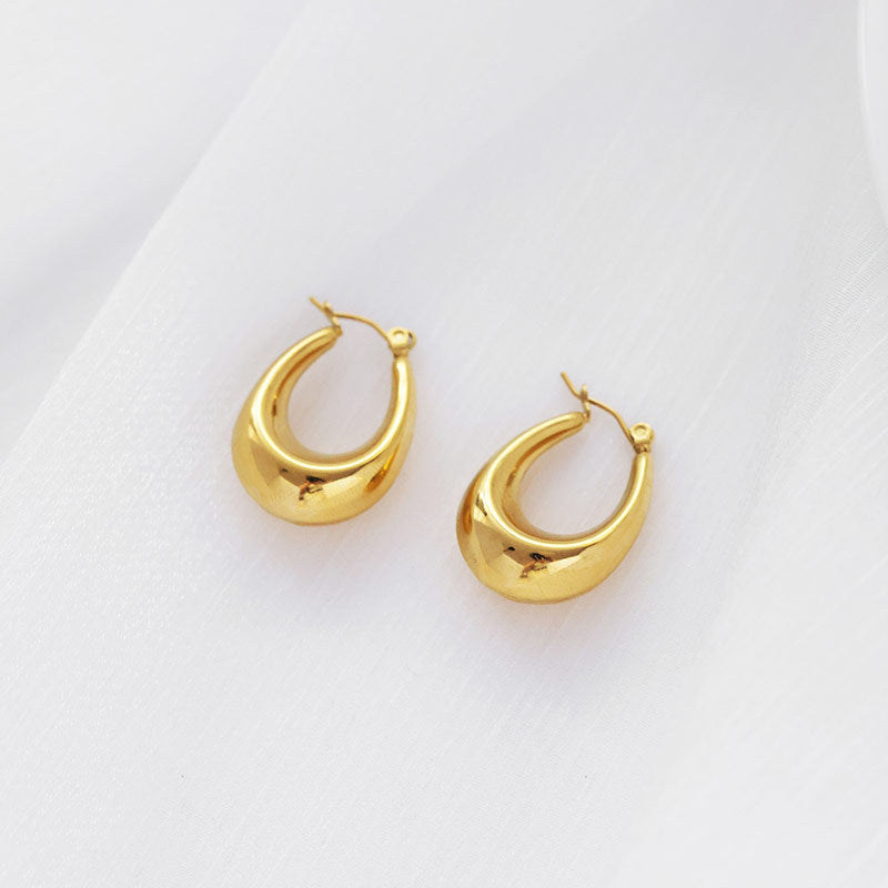 Stainless Steel U Shape Glossy Hoop Earrings