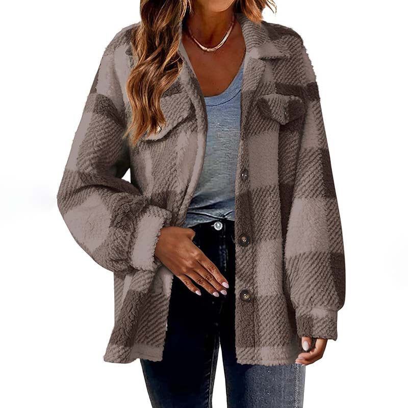 Casual Warm Plaid Coat Coffee best Best Sellings cardigan cardigans clothes Plus Size Sale tops Topseller