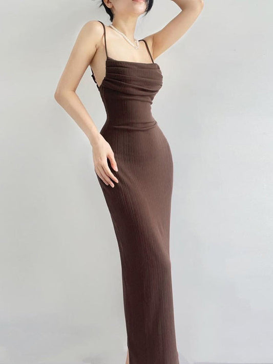 Black Backless Bodycon Dress S / Coffee Bodycon Dress