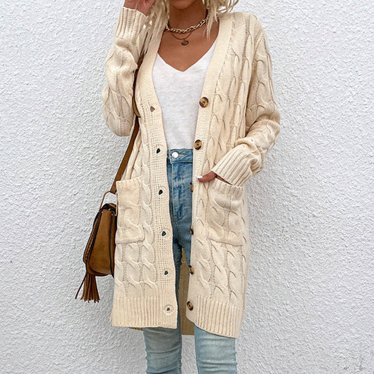 Casual Solid Color Knitted Cardigan Beige best Best Sellings cardigan cardigans clothes Sale tops Topseller