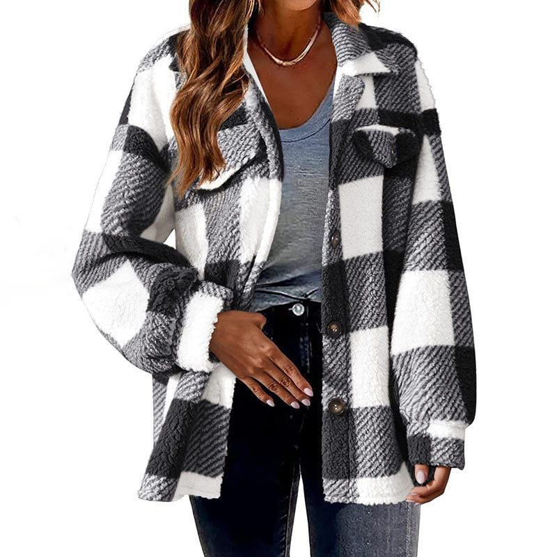 Casual Warm Plaid Coat Black best Best Sellings cardigan cardigans clothes Plus Size Sale tops Topseller