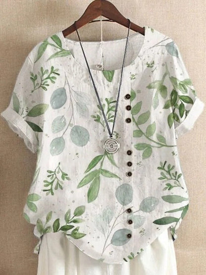 Blouse Casual for Fashion Loose Patterned Short-sleeved Retro Blouse Summer