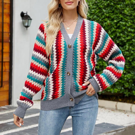 Casual Colorful Knitted Cardigan Multicolor cardigan cardigans clothes tops