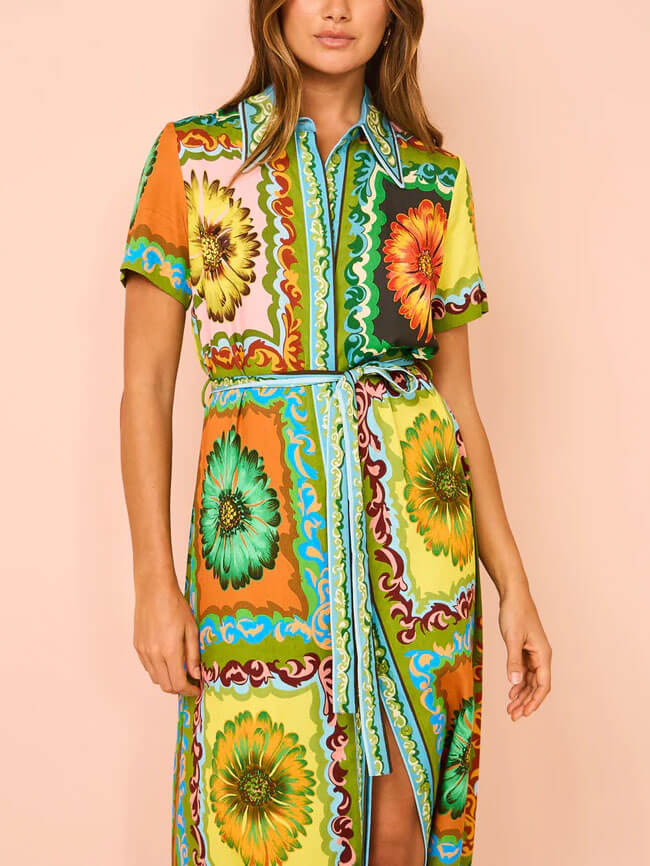 Special Sunflower Stylish Print Midi Dress