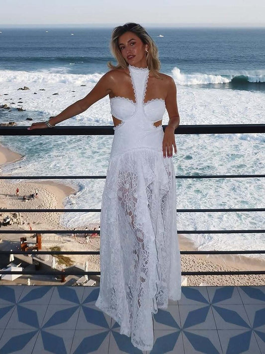 Lace Halter Cutout Bodycon Maxi Dress（图片