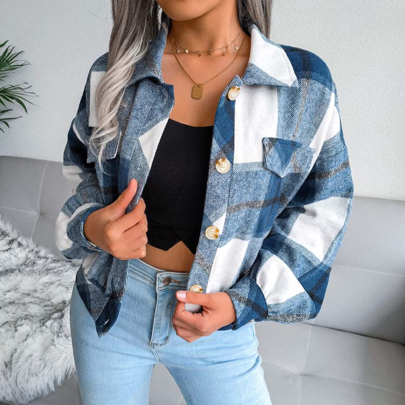 Vintage Plaid Jacket Blue best Best Sellings cardigan cardigans clothes Sale tops Topseller