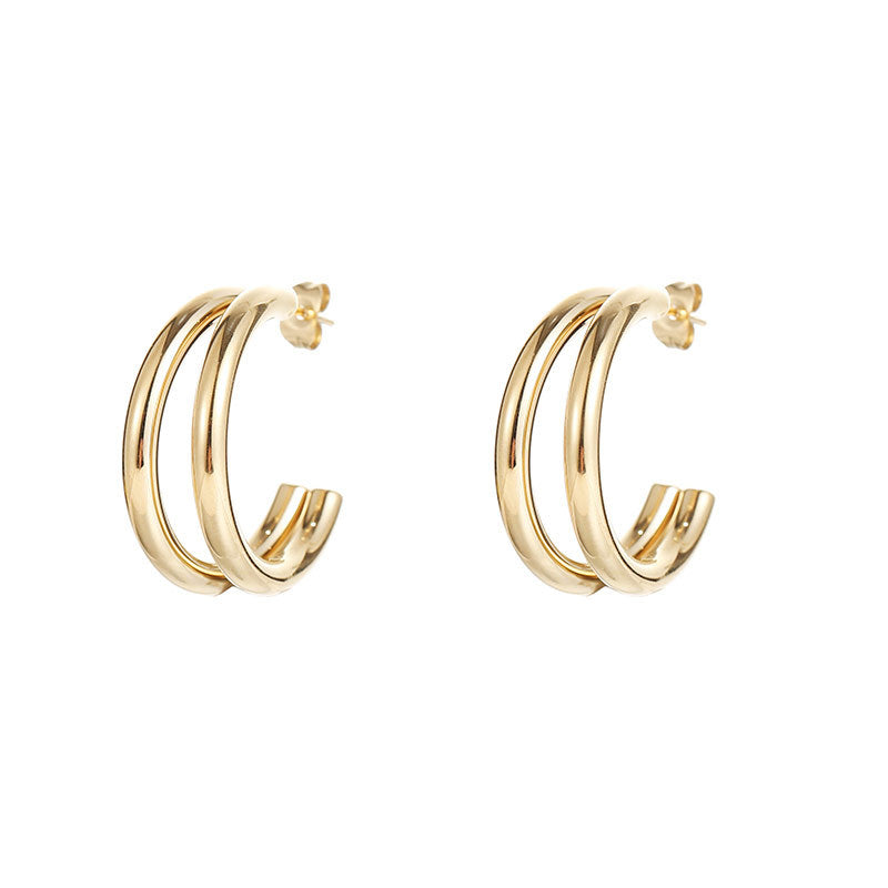 Double Layers Simple Hoop Stud Earrings