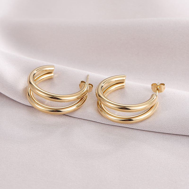 Double Layers Simple Hoop Stud Earrings