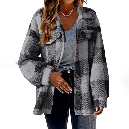 Casual Warm Plaid Coat Gray best Best Sellings cardigan cardigans clothes Plus Size Sale tops Topseller