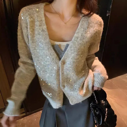 V-neck Sequin Sparkling Cardigan